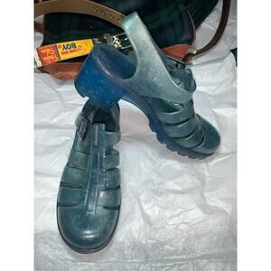 VINTAGE 80's 90's MADE IN ITALY ORIGINAL BLUE JELLY SANDALS 7 JELLIES